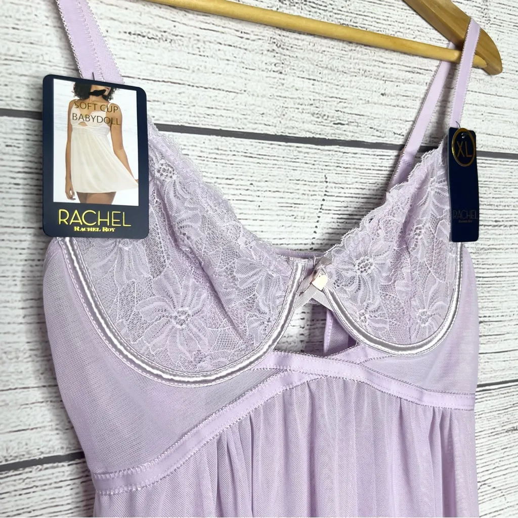 NWT Rachel Roy Lavender Lace Soft Cup Babydoll Chemise Lingerie Set Size XL Purple - Image 6