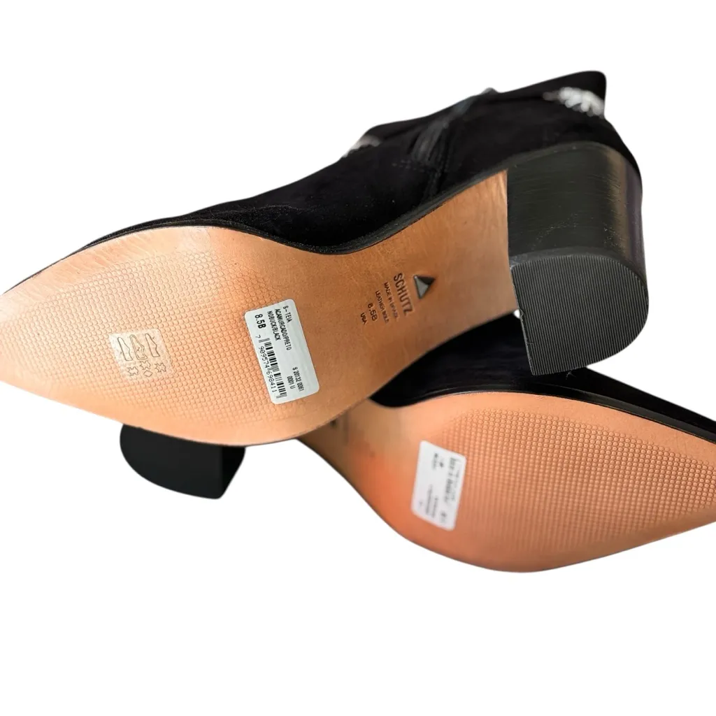 Schutz Black Suede Star Ankle Boots Block Heel Leather Sole 8.5B NWOT with FLAW - Image 10