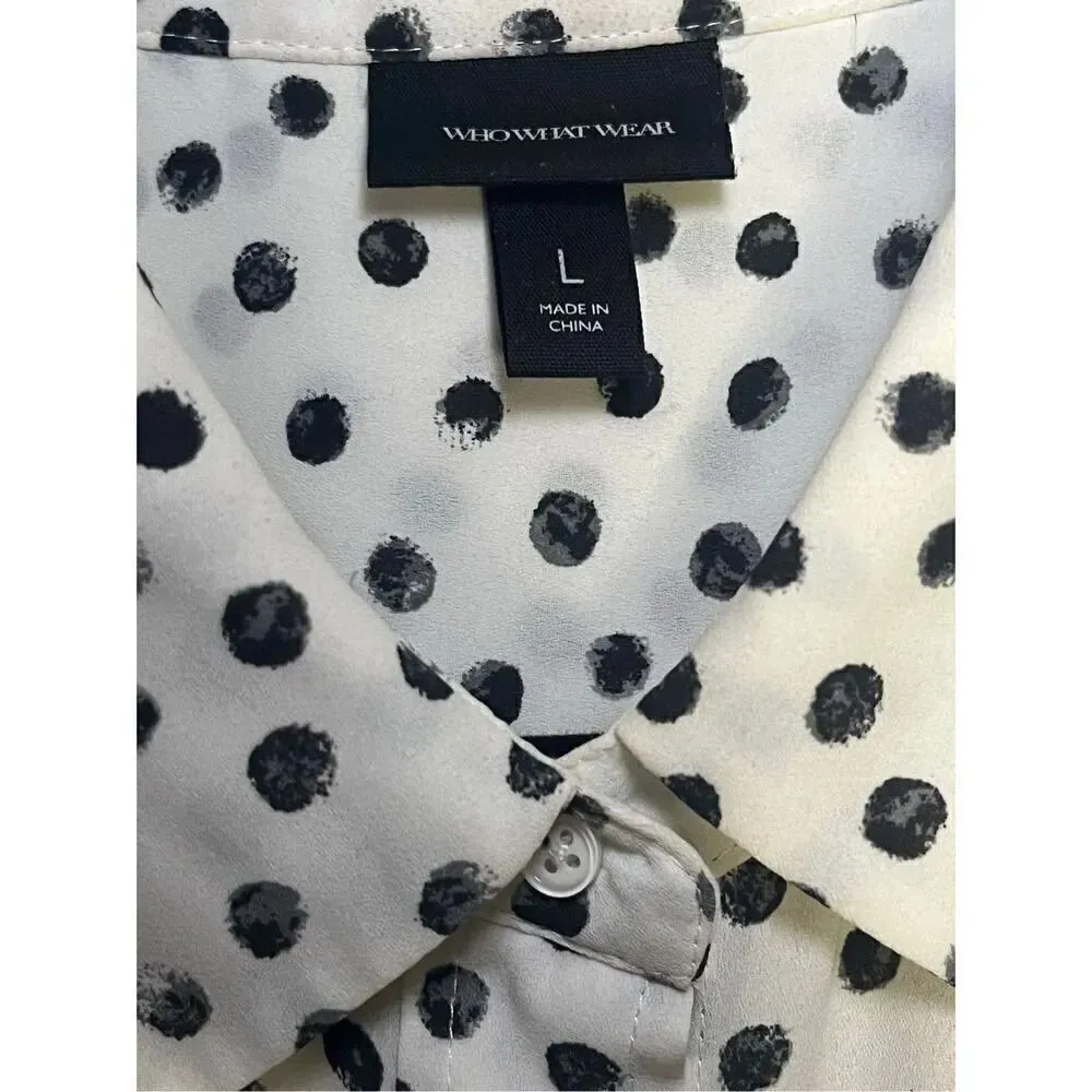 Who What Wear Polka Dot Button Down Shirt Size Large - Image 3