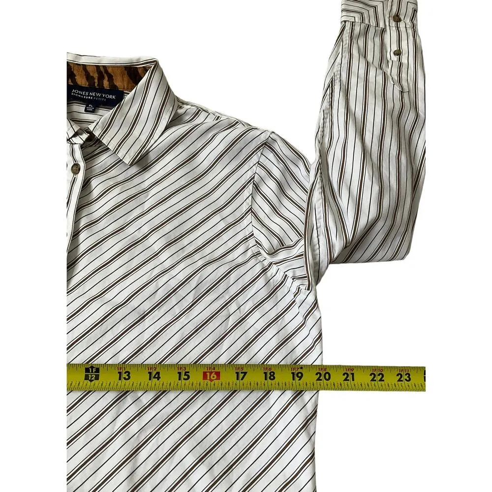 Jones New York White & Brown Button Front Top Women's Petite Size Large | 49-48 - Image 6