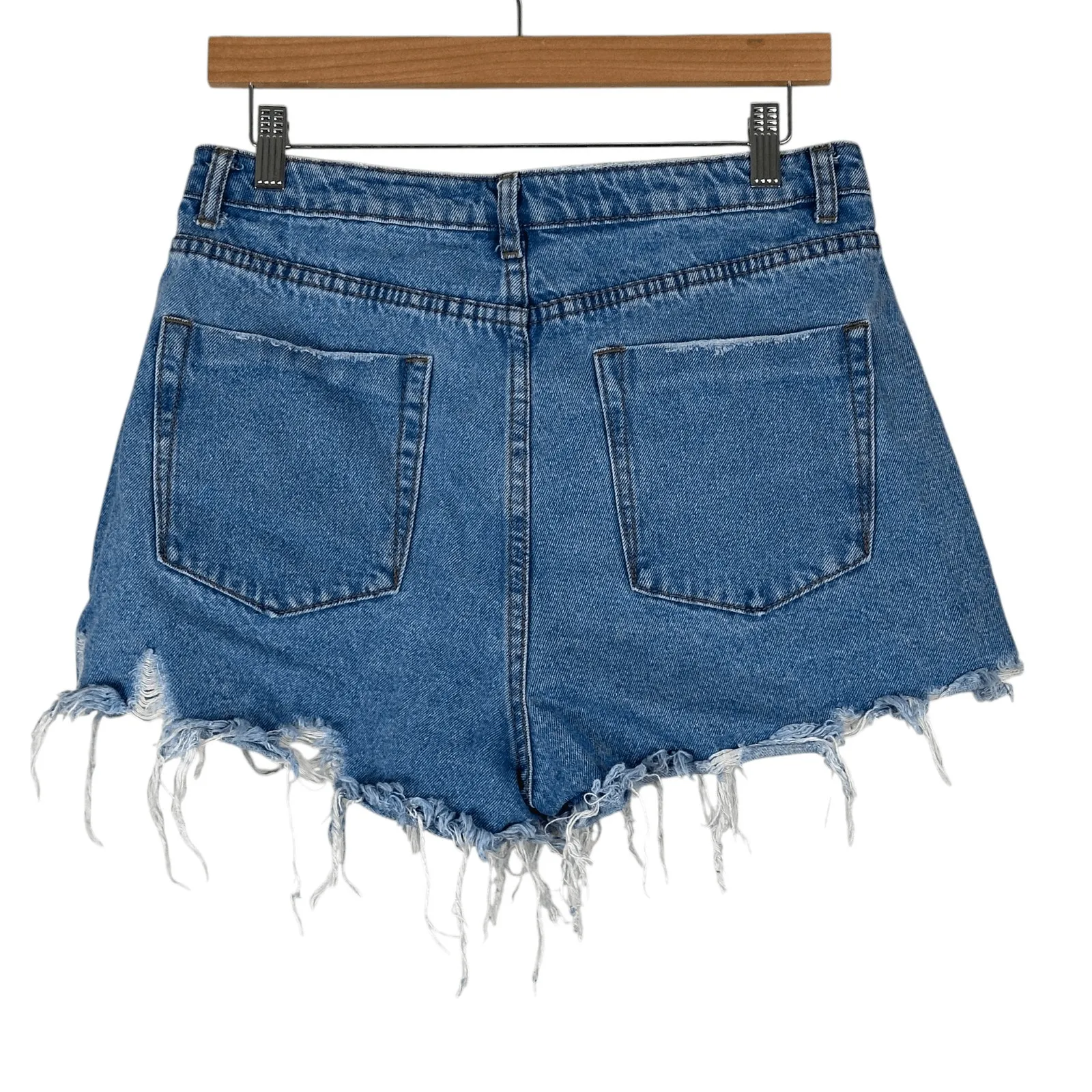 Signature 8 Denim Shorts Womens L Medium Wash Distressed High Waisted Cutoff 90s Blue Size L - Image 3