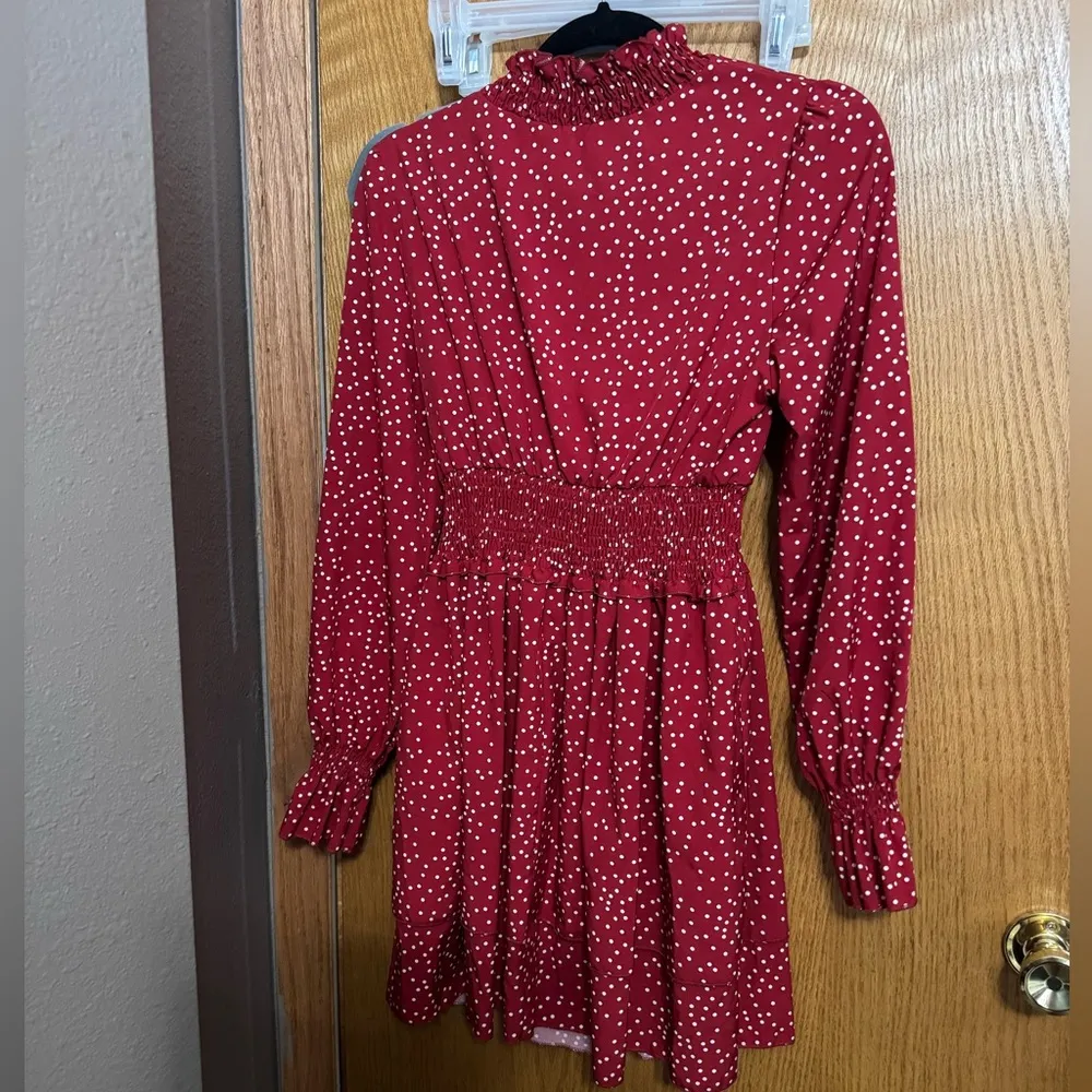 Red with white polka dot Shein size medium dress - Image 3