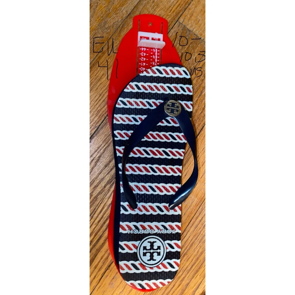 Tory Burch PVC/EVA Sole Flip Flop Sandals Blue White With Gold Logo size 10.5 - Image 2