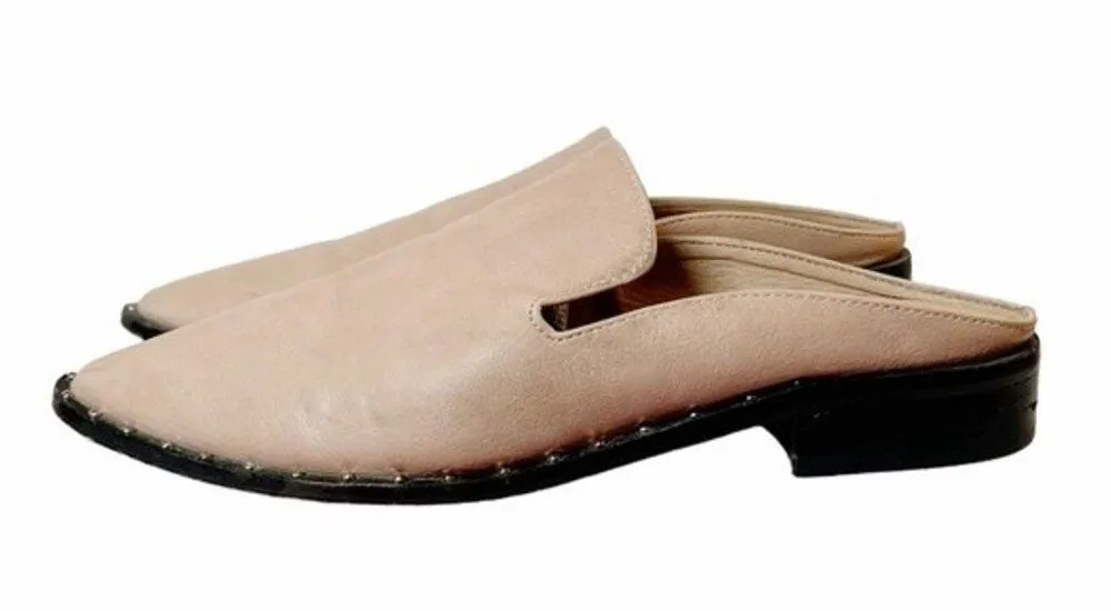Beast Fashion Mules Blush Taupe Faux Leather Studded Side Slip On Women’s Size 7 - Image 3