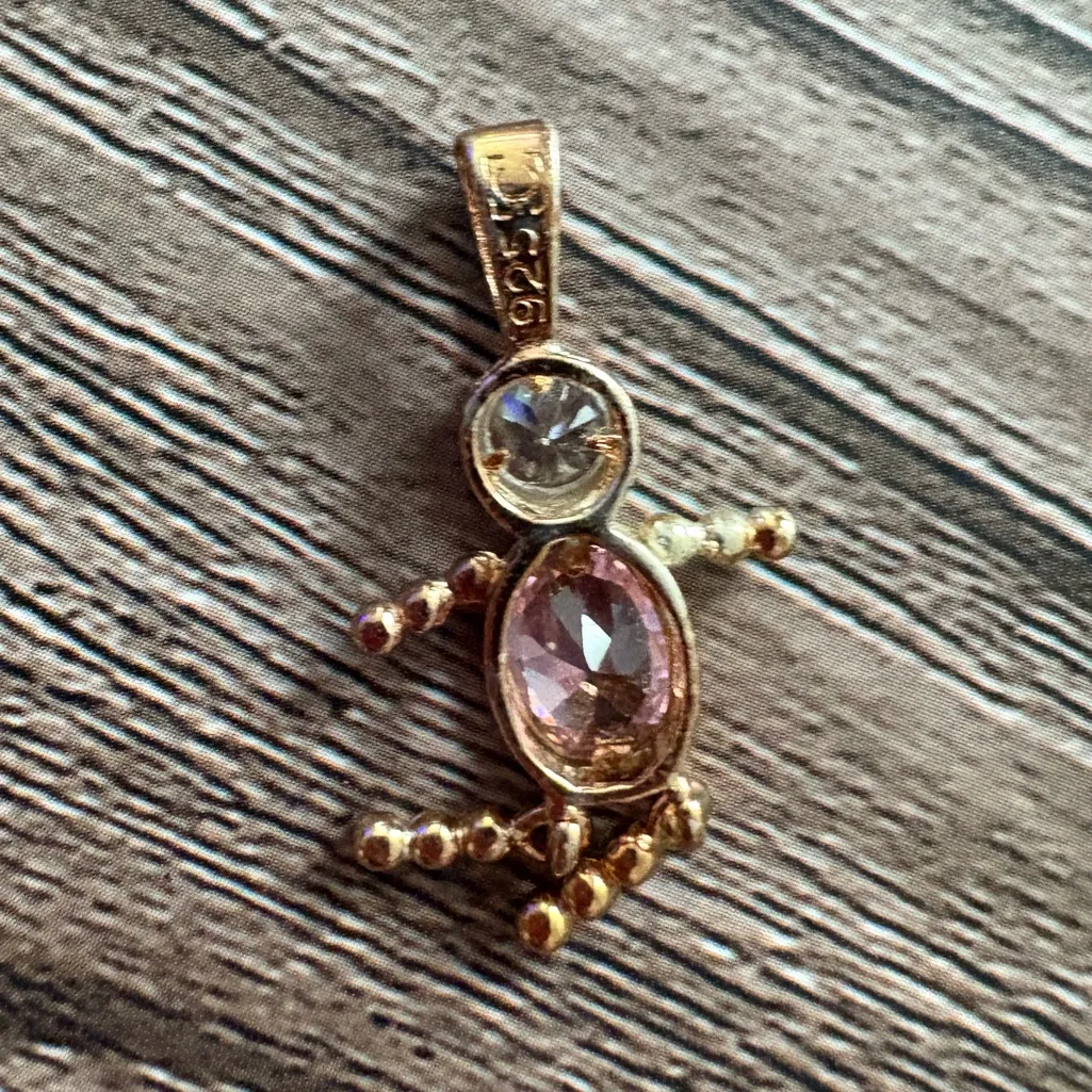 Sterling Girl October Birthstone Faux Tourmaline Faux Diamond Pendant Charm Gold - Image 4