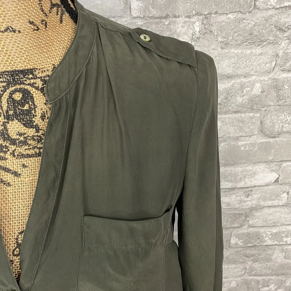 Yellow Is Gold by Sunshine & Shadow Olive Green Silk Shirt Dress Size M - Image 2