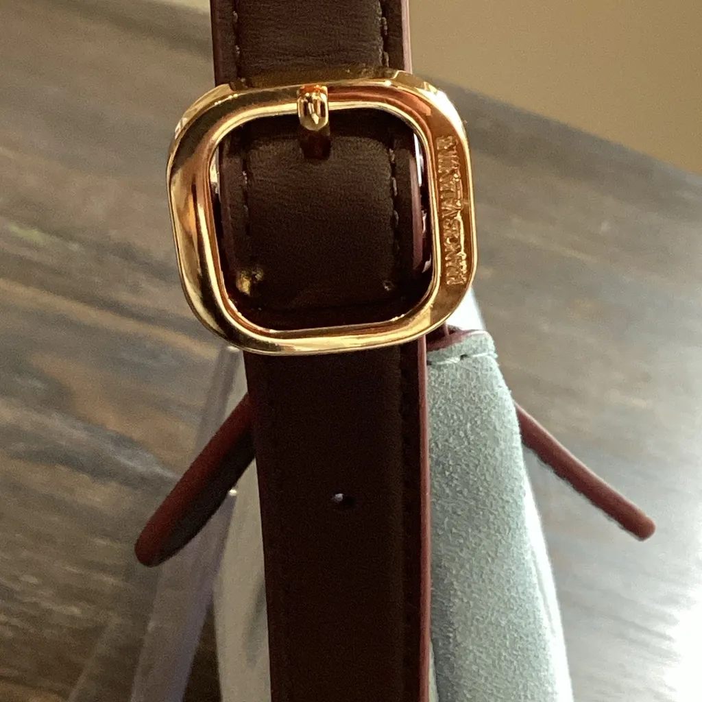 Frances Valentine Sky Blue Suede with Brown Leather Strap Shoulder Bag - Image 4