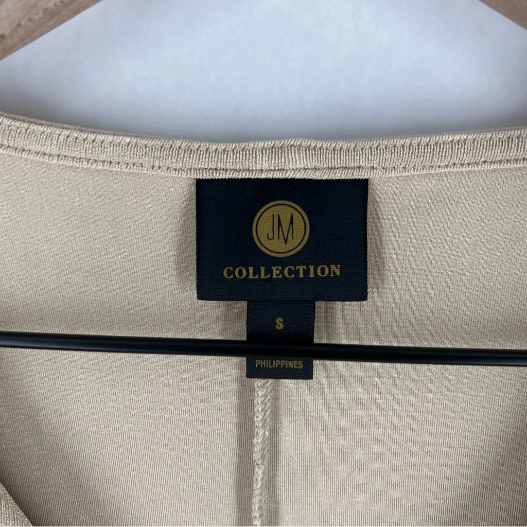 JM Collection Metallic Gold Stretch Jersey Liquid Knit V-Neck Batwing Top Size S - Image 2