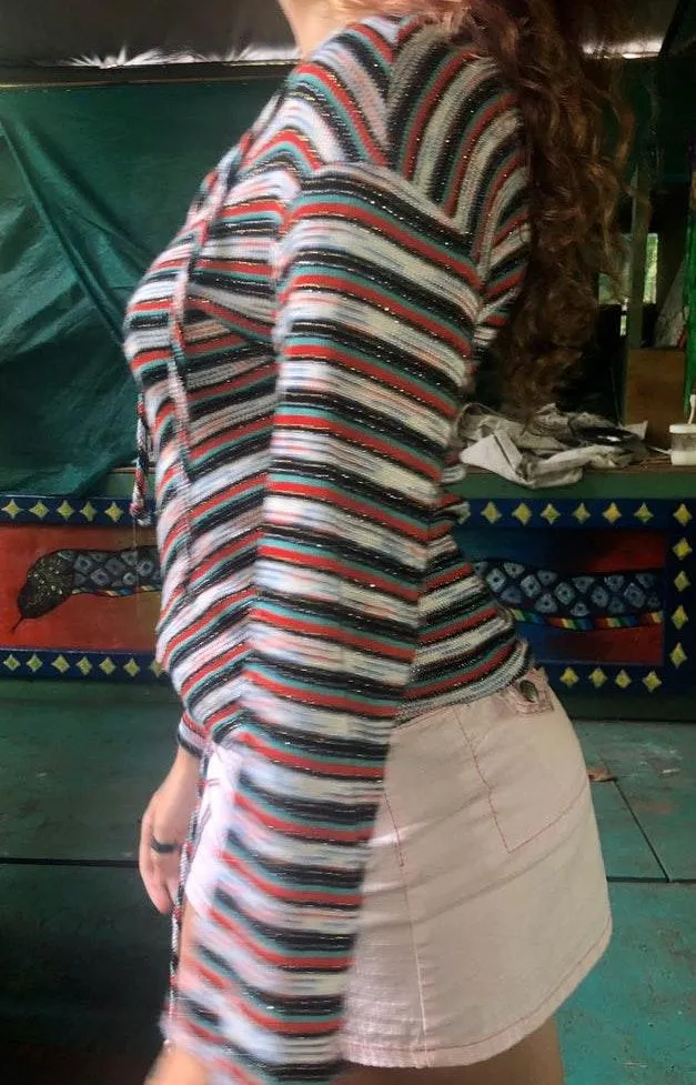 Cute Festive Sparkly Striped Sweater White - Image 2