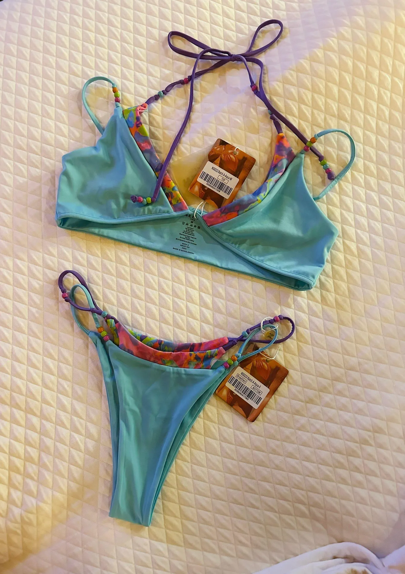 Aqua Beaded Layered Bikini Set - Image 4