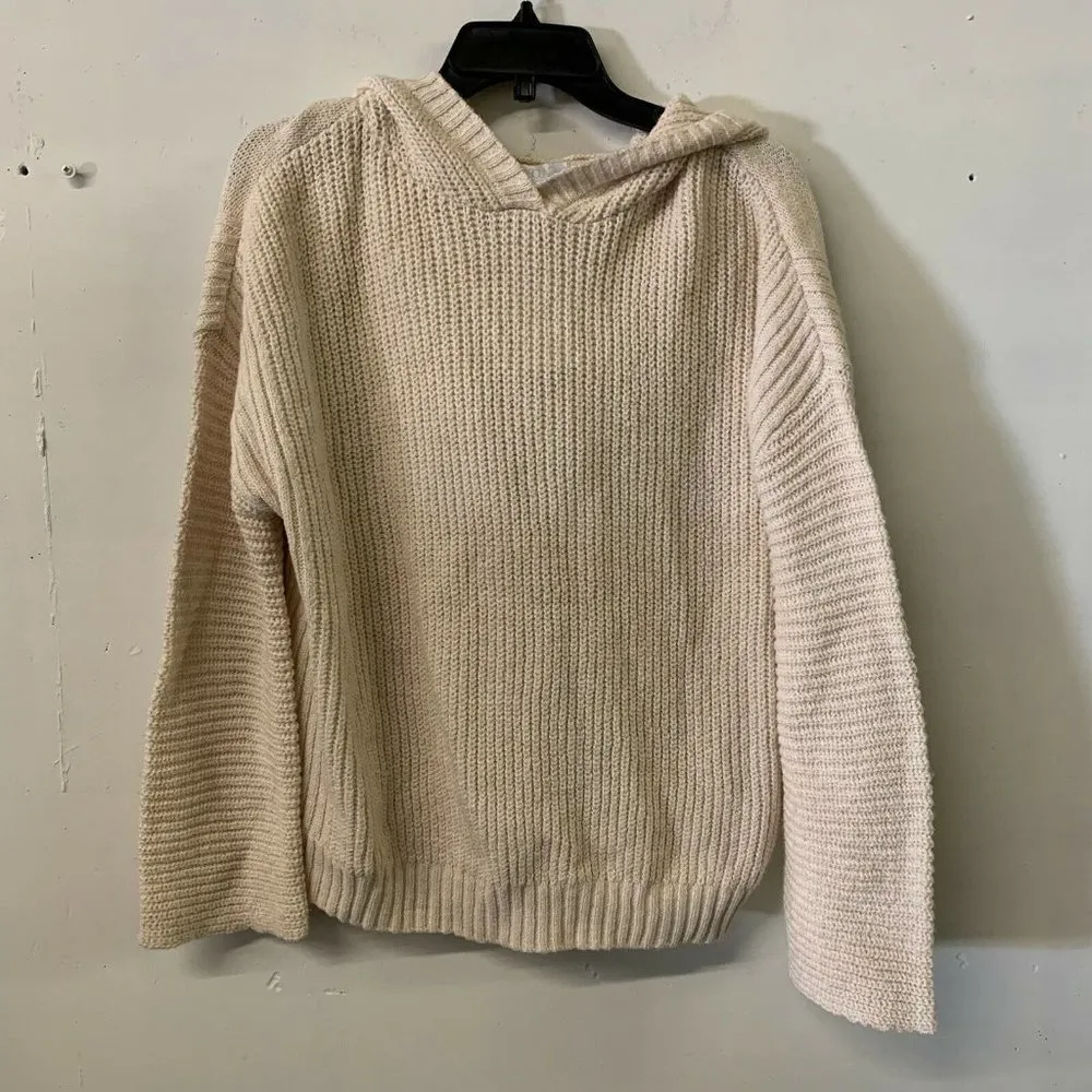 Abound Womens Beige Hooded Back Slit Cozy Rib Knit Pullover Sweater - Image 3