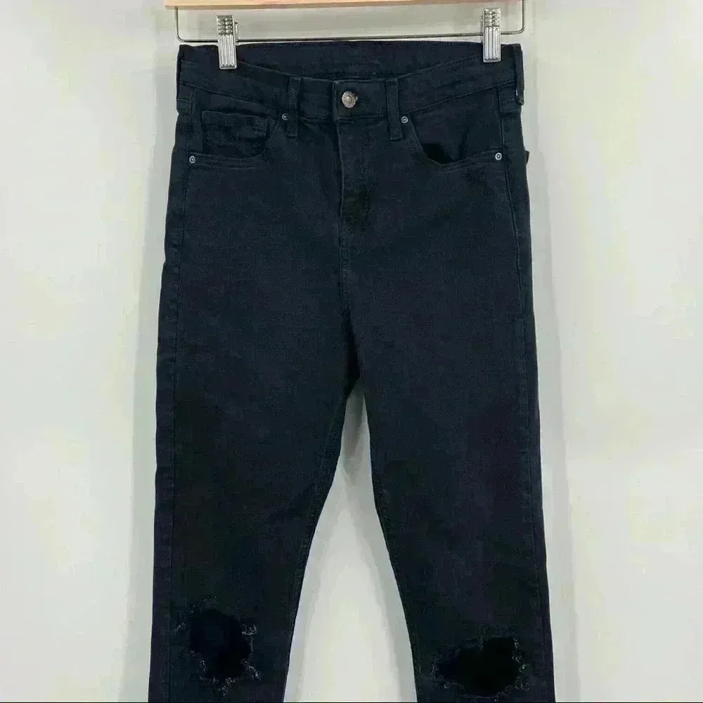TopShop Black‎ High Rise Distressed Skinny Jeans Size W28 - Image 13