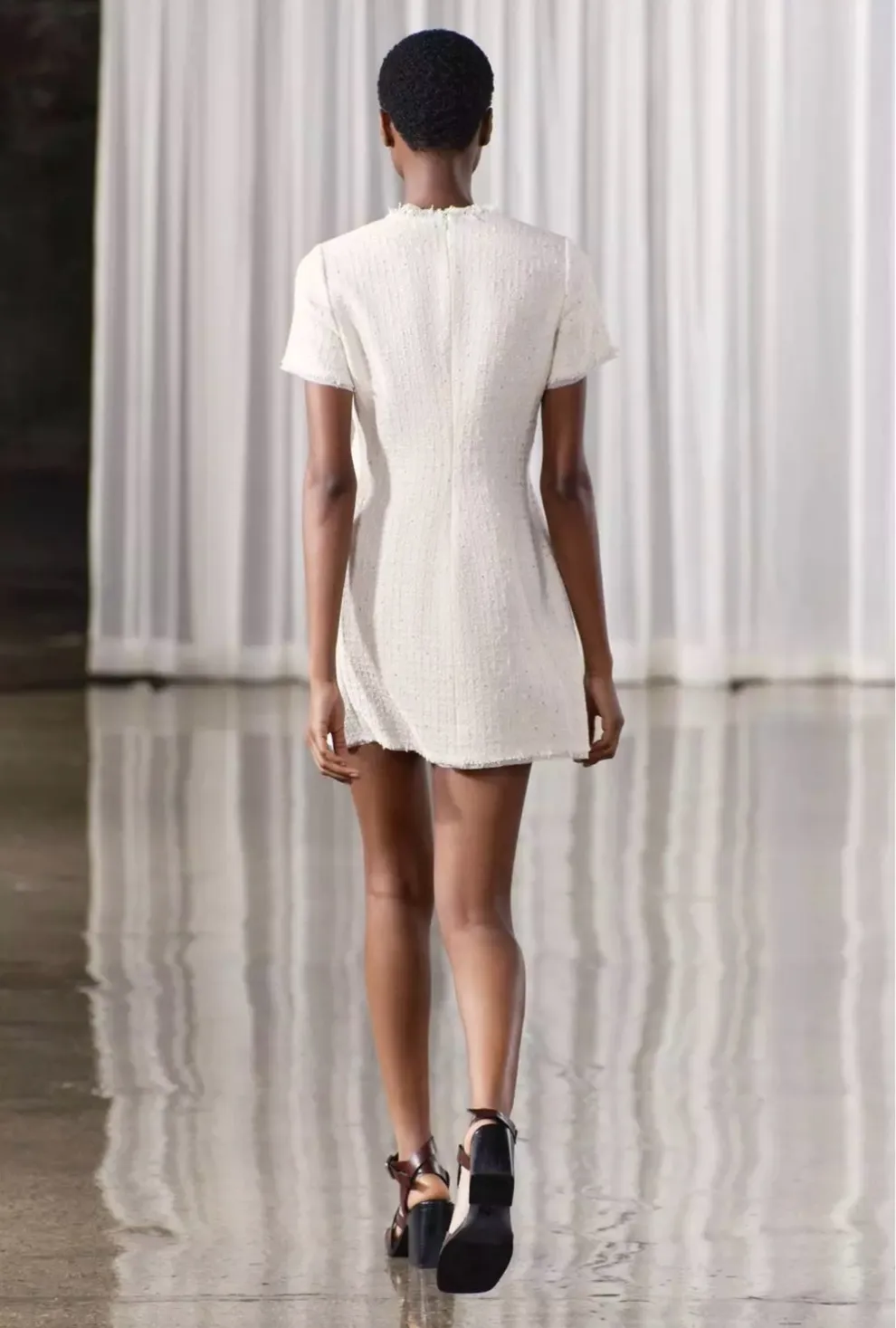 NWT❗️ZARA Elegant White Tweed Short Cutted Dress ZW Collection Mini Ivory Size M - Image 14