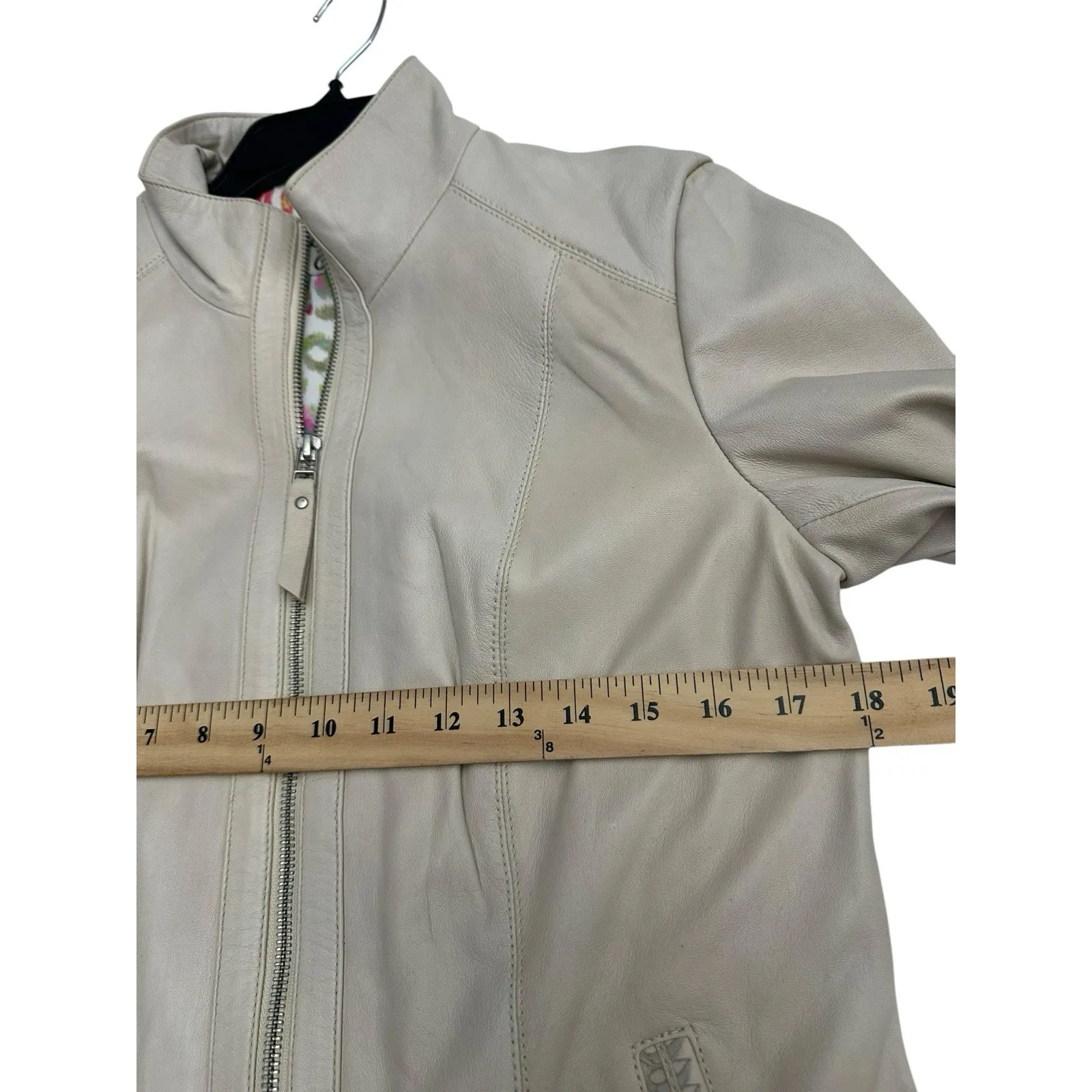 NWT Scully Beige 100% Leather Zip Front Stand Up Collar‎ Jacket Medium #WX13 - Image 6