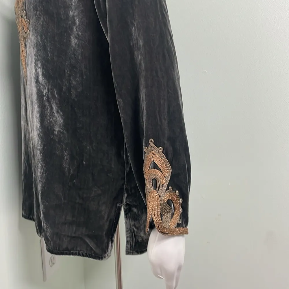 Calypso St. Barth Gray Velvet Tunic with Gold Embroidery Small - Image 7