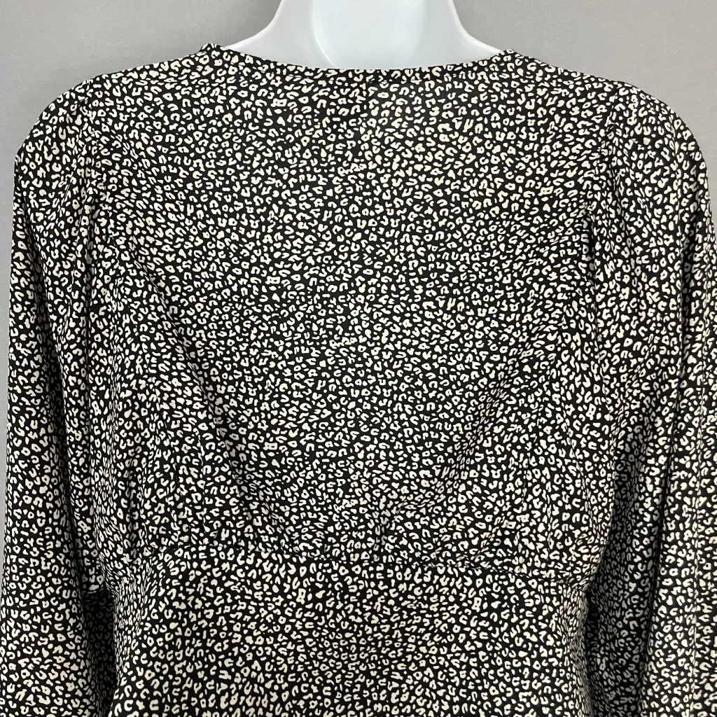 Princess Polly New Mood Top Tie Front Deep V Size 8 Animal Print‎ Balloon Sleeve - Image 9