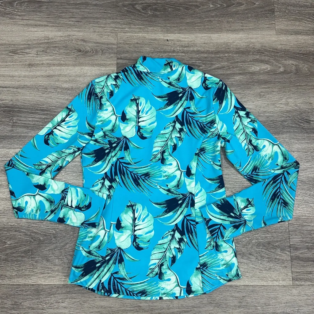 Tommy Bahama Golf Top Aqua Leaf Print 1/4 Zip Athletic Long Sleeve UPF 50 - Image 2