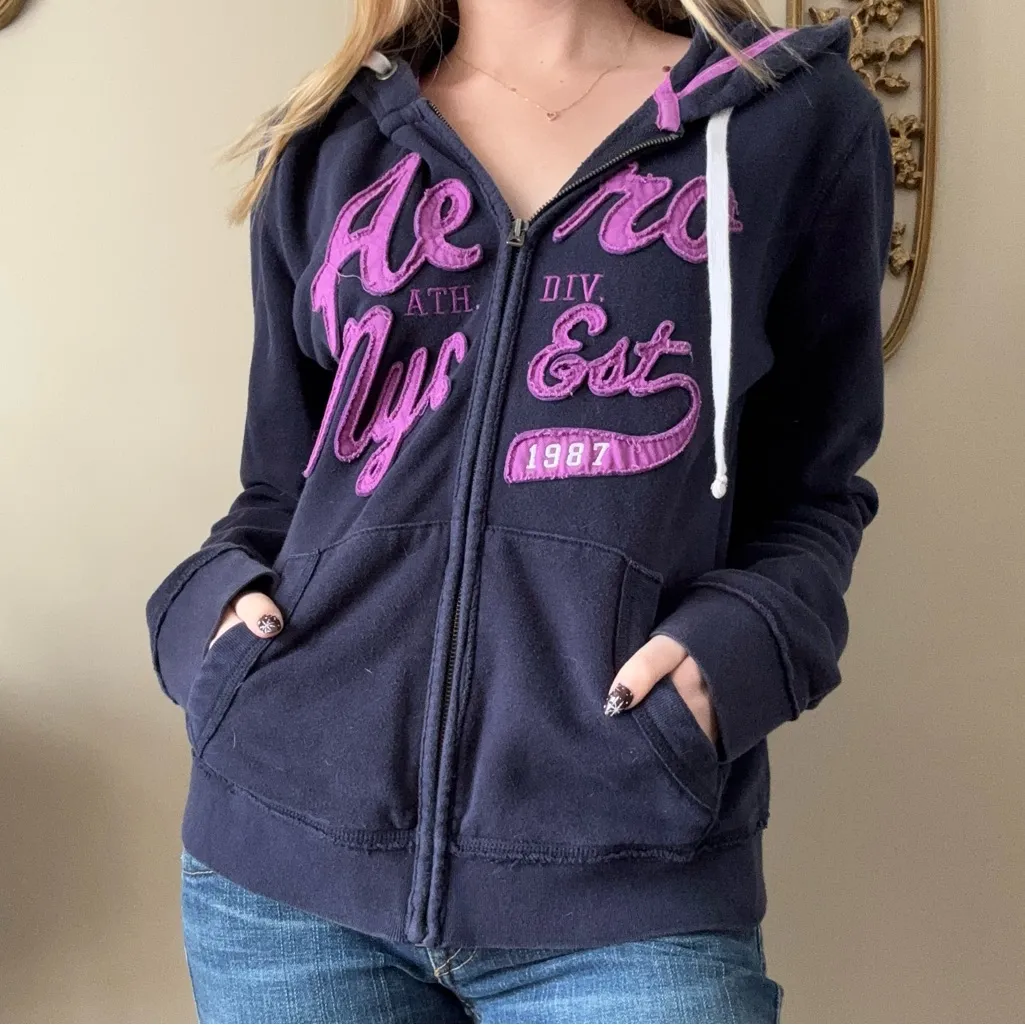 Aeropostale Navy Zip Up Hoodie - Image 7