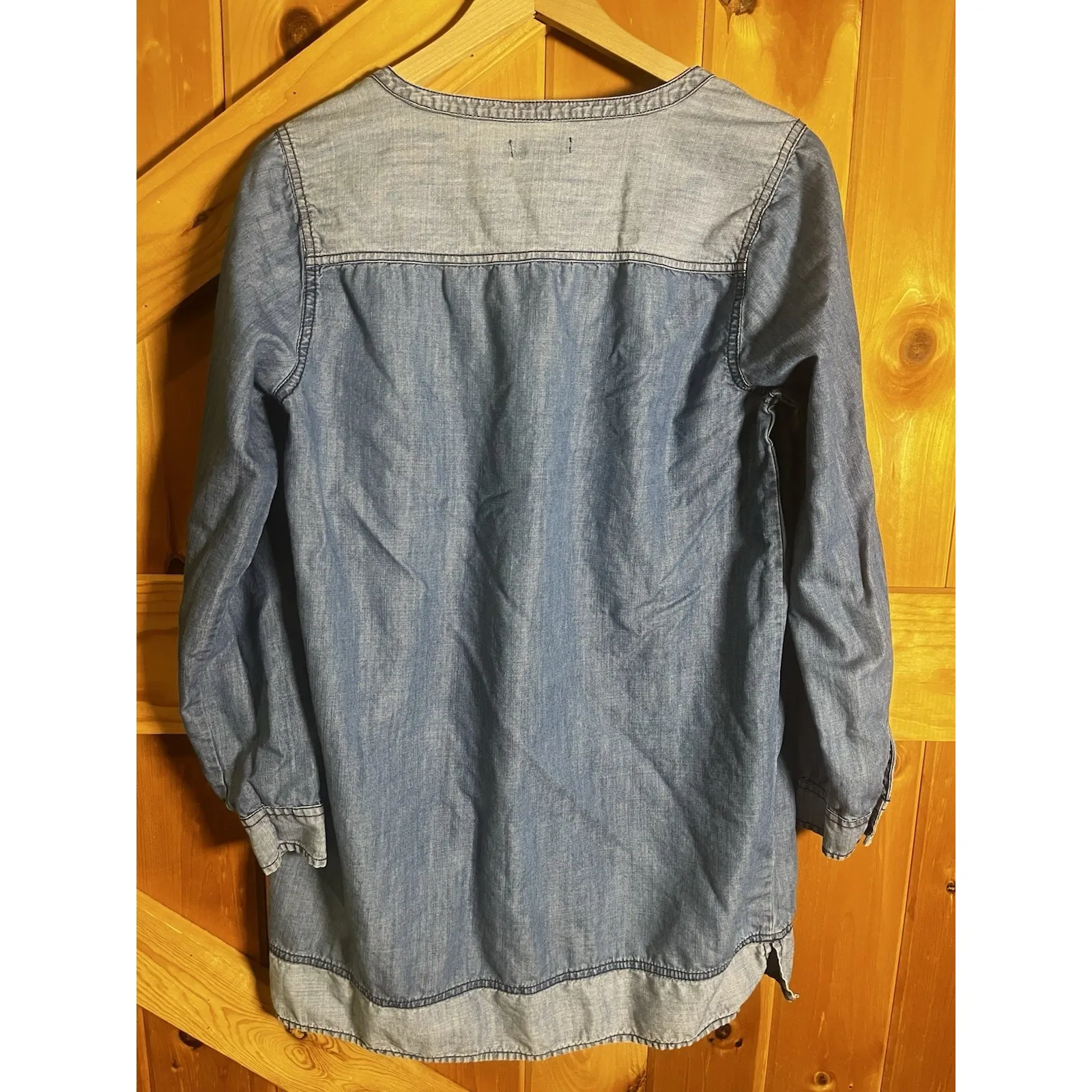 Gap Women's Medium Chambray‎ Denim Long Sleeve Tunic Dress Blue V Neck - Image 4