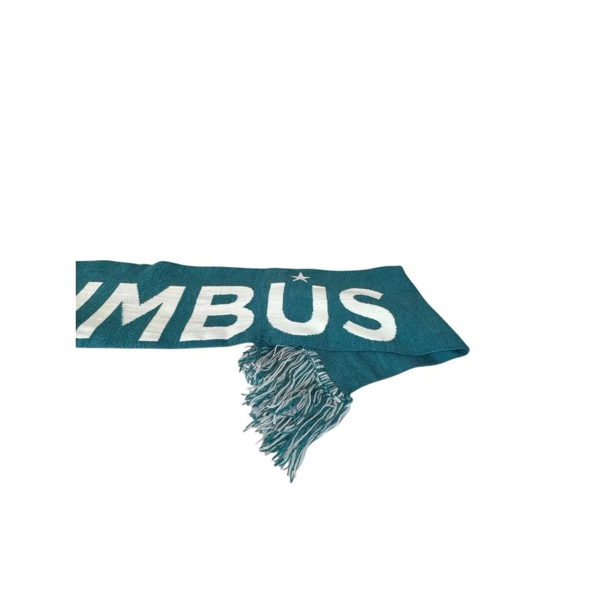 Columbus Teal And Cream Knit Rectangular Fringed Scarf 31”x8” - Image 4