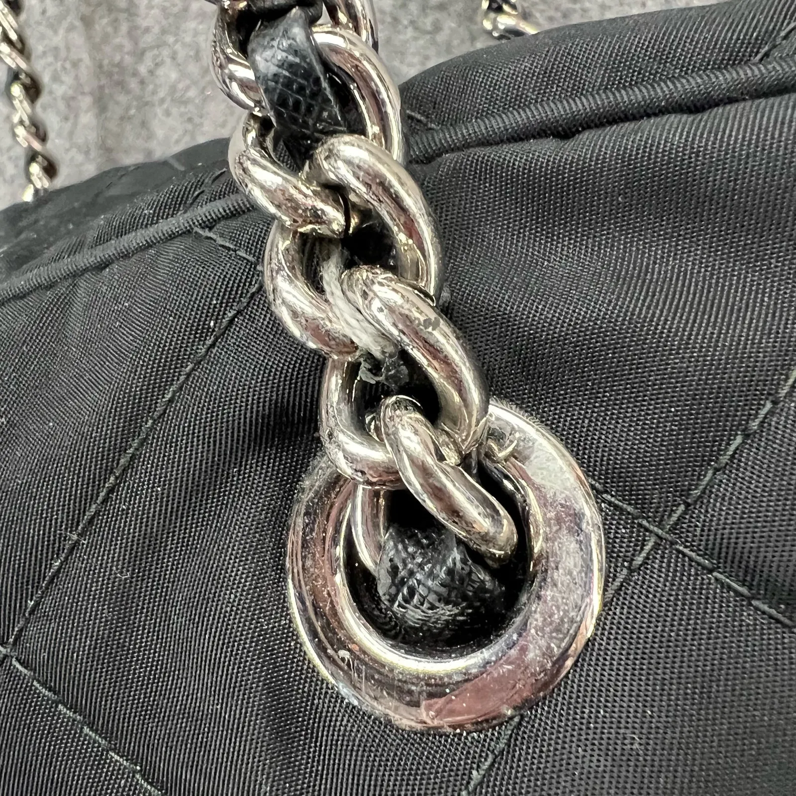 Prada Tessuto Impuntu Shoulder Bag Black Quilted Nylon Chain Leather Strap - Image 16