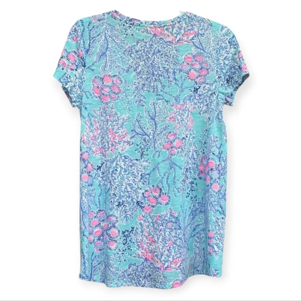 Lilly Pulitzer Etta V-Neck Blue Ibiza Now‎ You Sea Me 100% Cotton Short Sleeve - Image 4