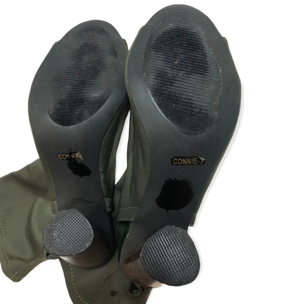 Cape Robbin Connie-3 Fabric Peep Toe Open Back Stacked Heel Bootie - Image 6