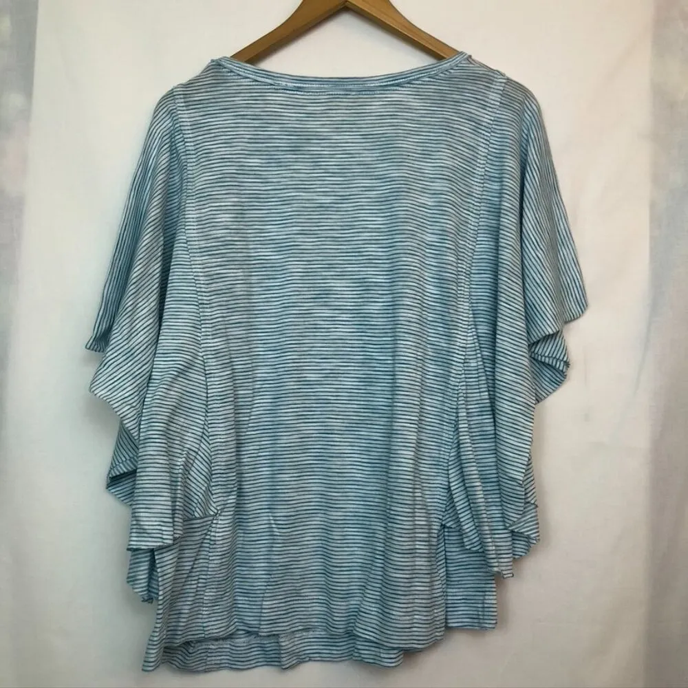 NEW NWT WESTBOUND Short Flutter Sleeve Tee Blue White Stripe Cotton Viscose Boho - Image 9