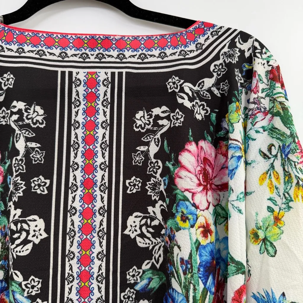 Umgee Floral Kimono with fringe multicolor womens M/L with sleeve holes - Image 7