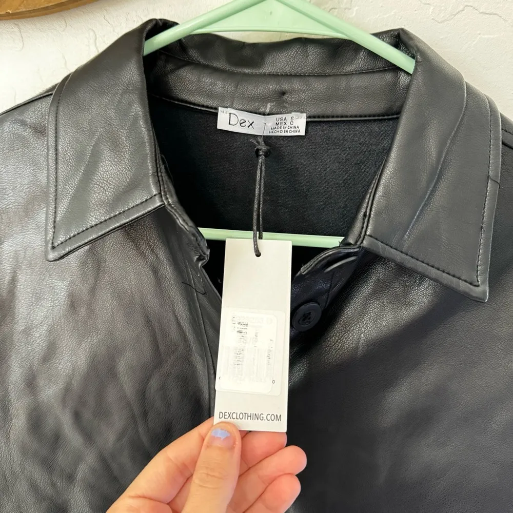 Dex Faux Leather Shacket Jacket Button Down Size S Black - Image 5