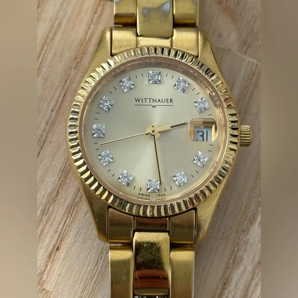 Wittnauer Longines Rare Diamond Marker Presidential Ladies Watch Gold Dial Case - Image 3
