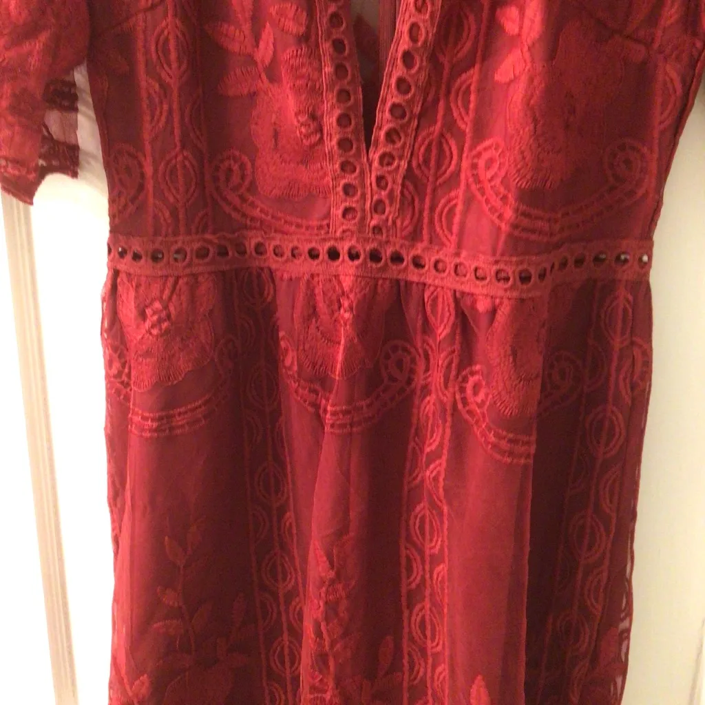 2xHP💝Merlot Lace Maxi Dress/Romper sz medium Red - Image 10