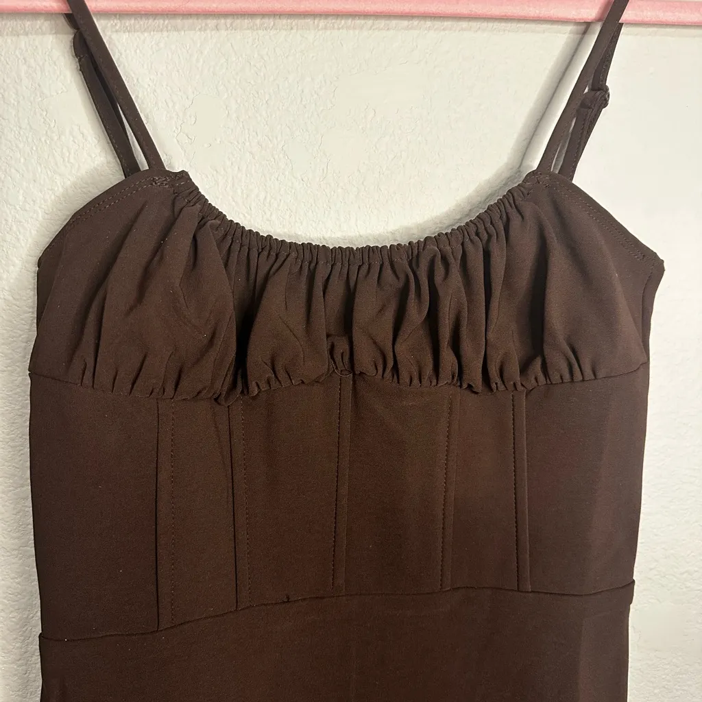 Tic Toc Brown Milkmaid Corset Bodycon Mini Dress - Image 3
