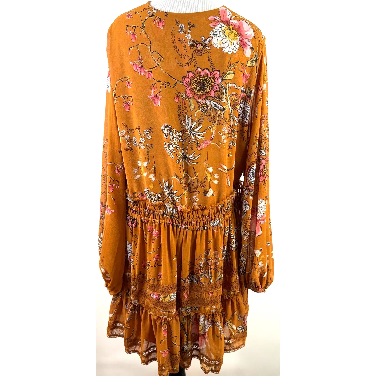 Free People Cherry Blossom Plunge Long Sleeve Mini Dress Size Medium - Image 5