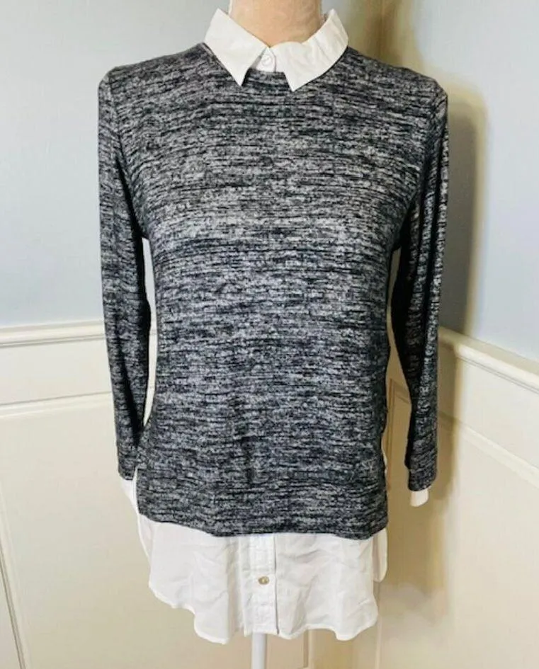 Velvet By Graham & Spencer Layered Collar Sweater Twofer Top XS White - Image 10