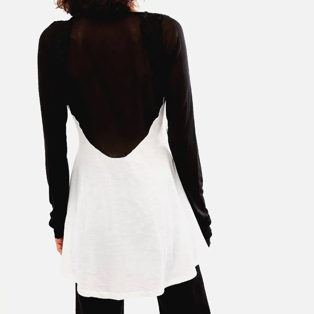 Free People Rendezvous Top Semi Sheer Ivory Combo M - Image 4