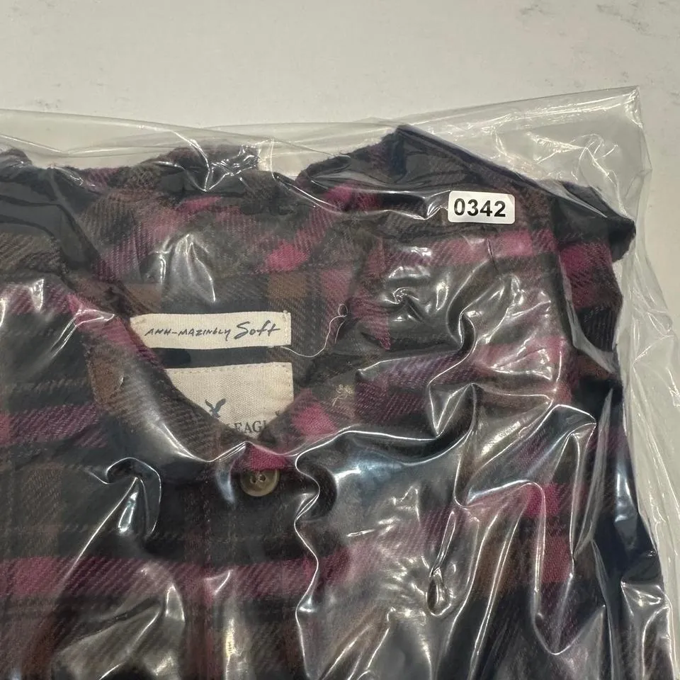 American Eagle Plaid Shirt Women XS Purple Pink Flannel Button Down Long Sleeve - Image 7