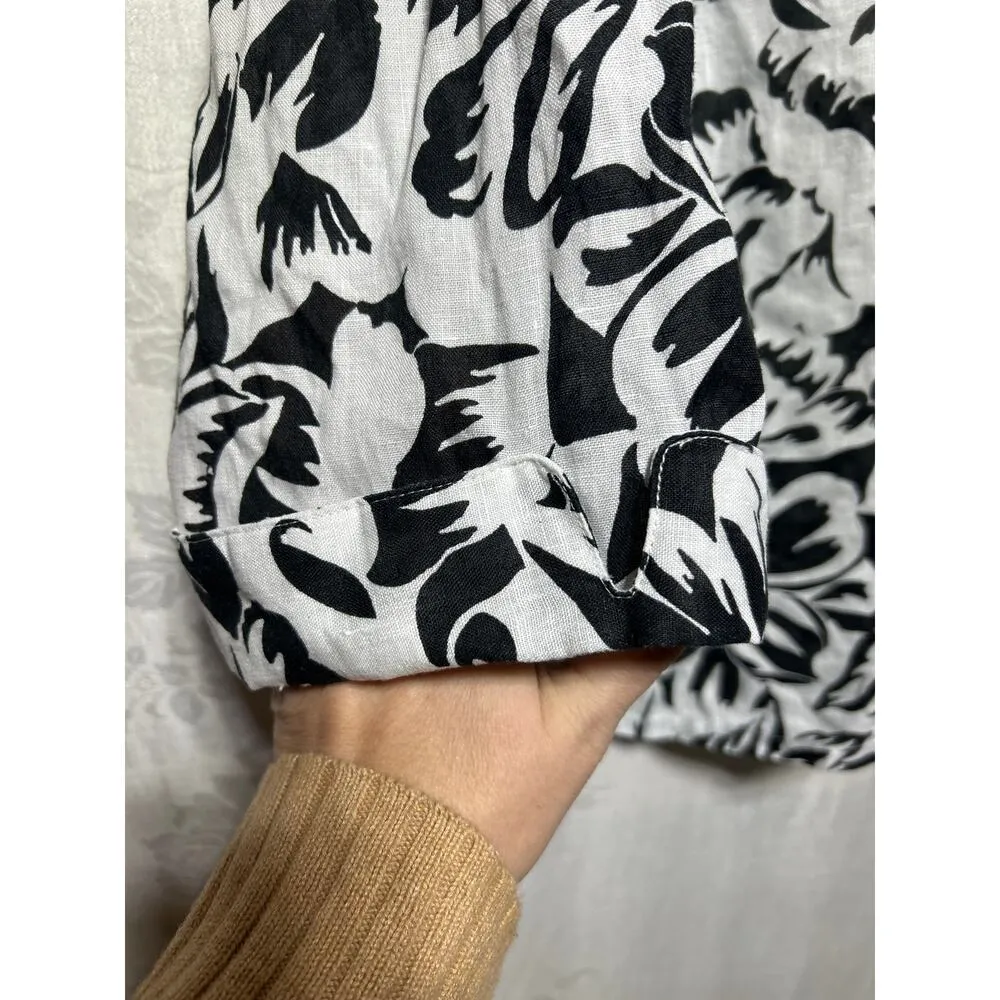 Saint Tropez West 3X Linen Button Up White Black Floral Tropical Hawaiian Cuff - Image 2