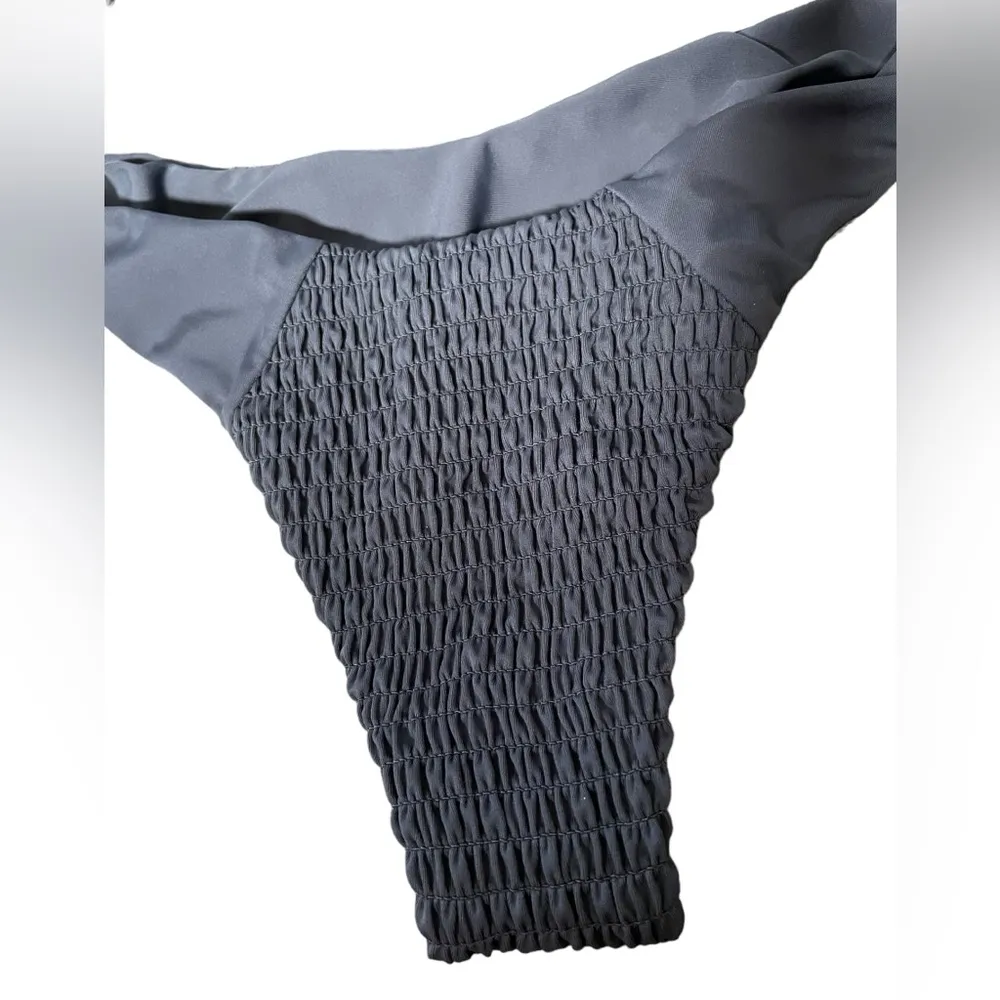 NEW Zaful Gray Smocked Shirred Bowknot Underwire V Cut Two Piece Bikini Set - Image 6