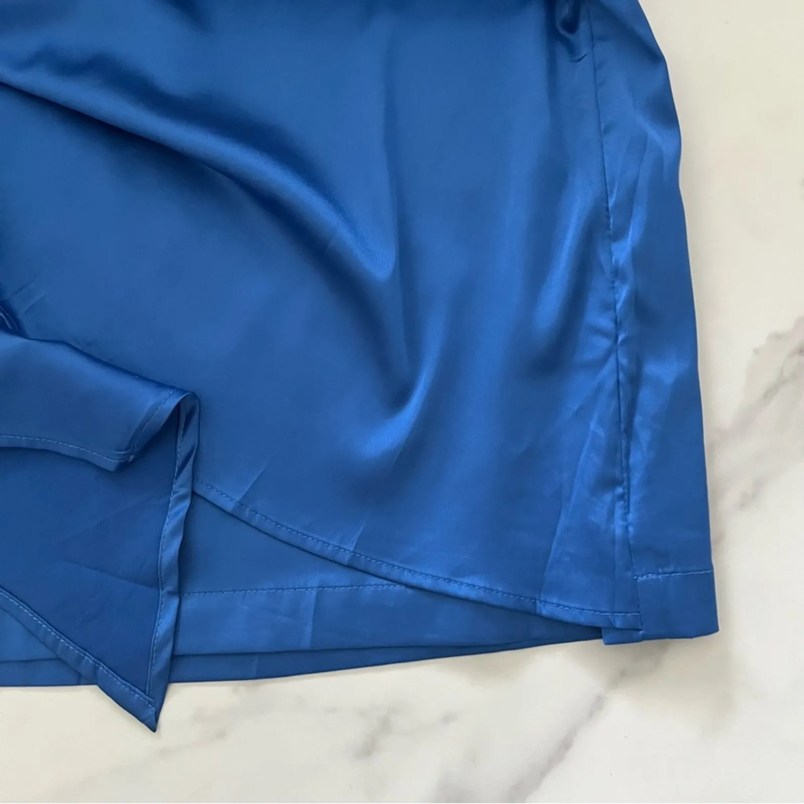 Sage + paige still lovers satin dress midnigth blue Sz Medium boho sexy party - Image 9