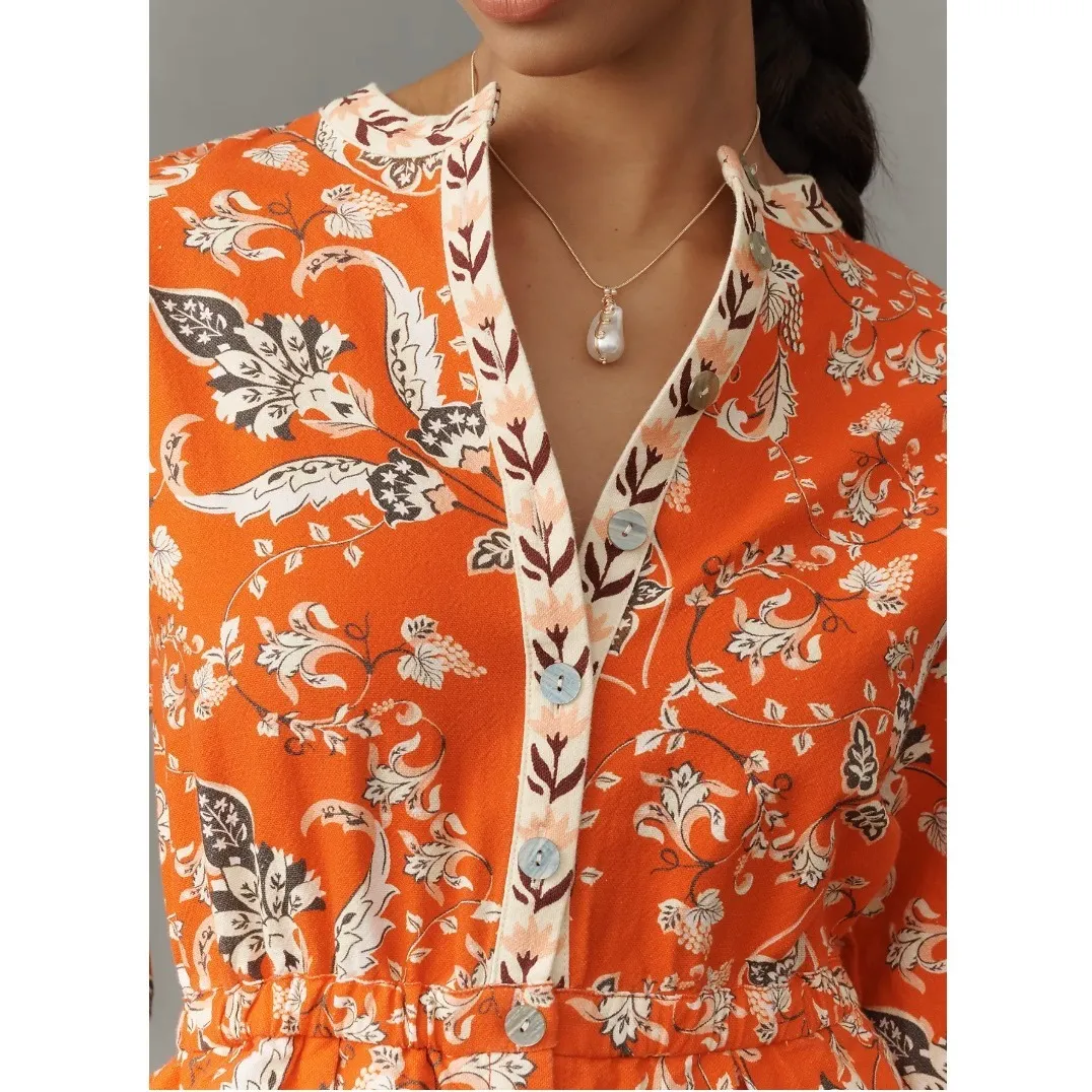 NWT Farm‎ Rio For Anthropologie Orange Floral Print Peplum Romper Size M - Image 2