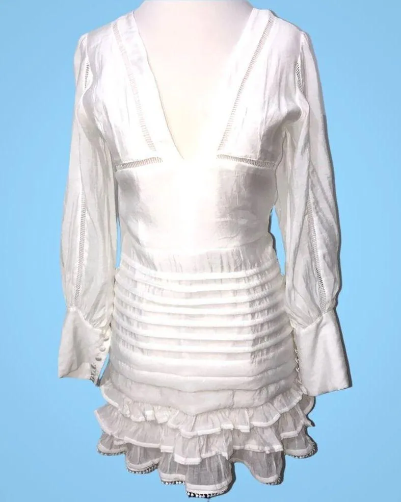 Amy Lynn Plunge Neck Long Sleeve White Mini Dress Medium NWT - Image 3