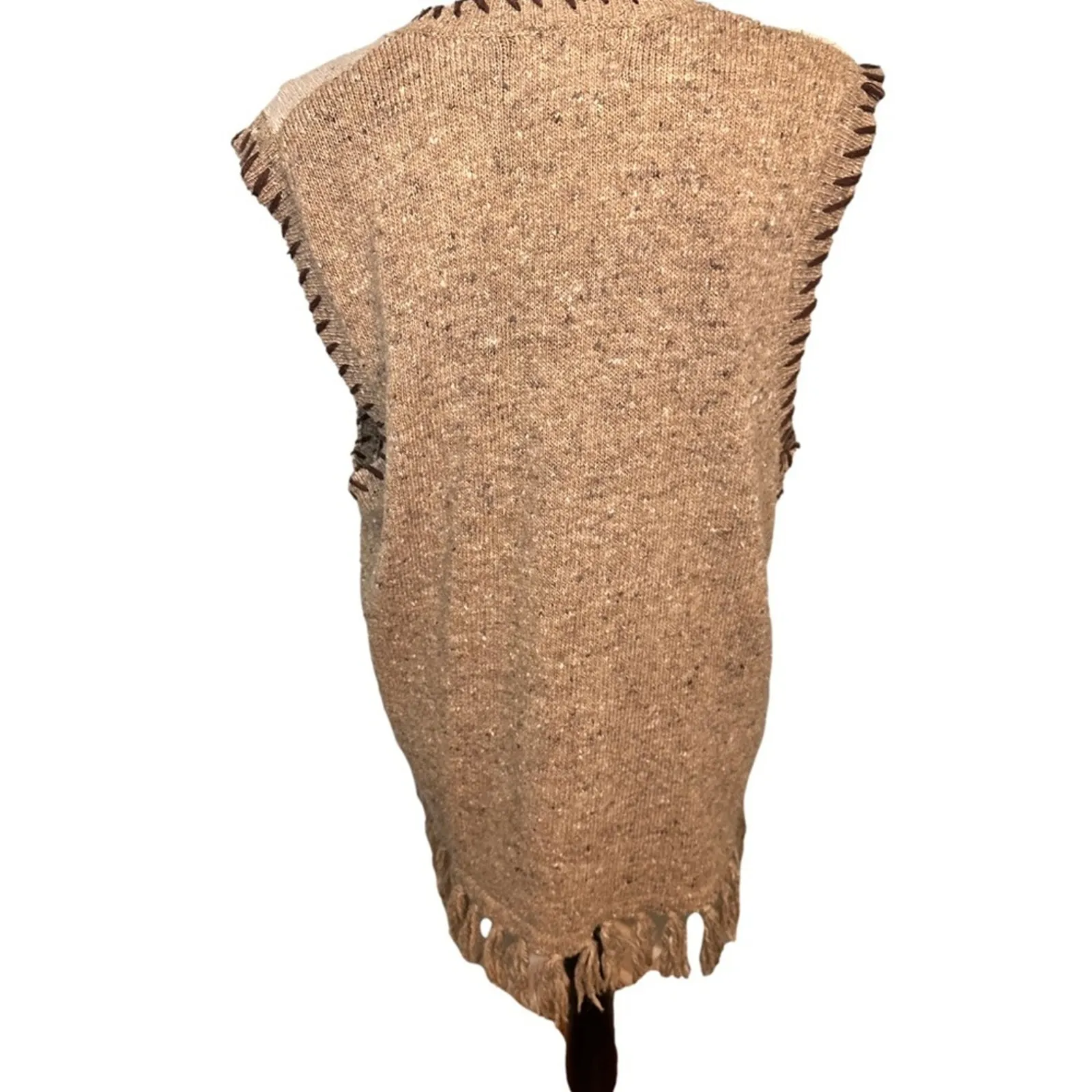 Vintage Westbound Wool Blend Brown Tan Tasseled Sweater Vest Boho Western Charm - Image 3