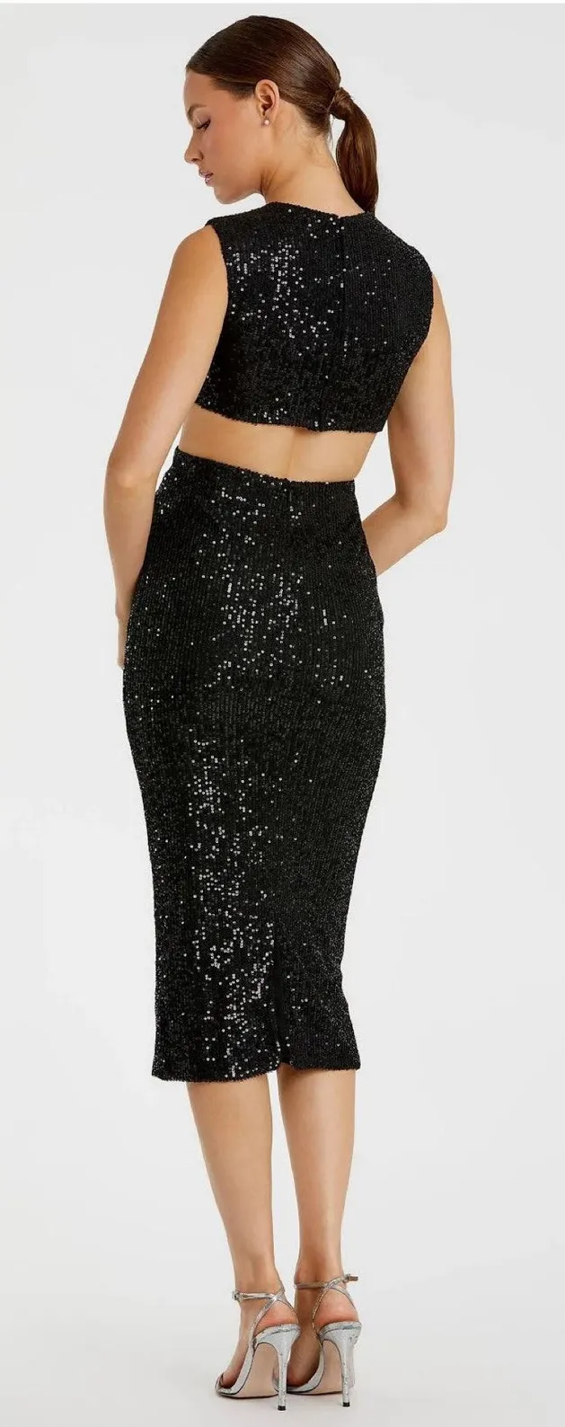 Mac Duggal Black Sequin Front Twist Cut Out Sheath Dress Size 4 27022 $298 - Image 1