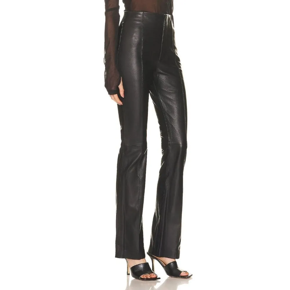 FRAME Pintuck Leather Trousers in Noir Black 8 New Womens Pants - Image 3