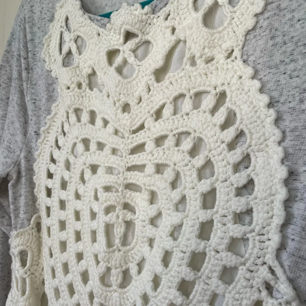 Sundance Grey Knit Sweater Tunic ~ Crochet Boho ~ Women’s Size S - Image 6