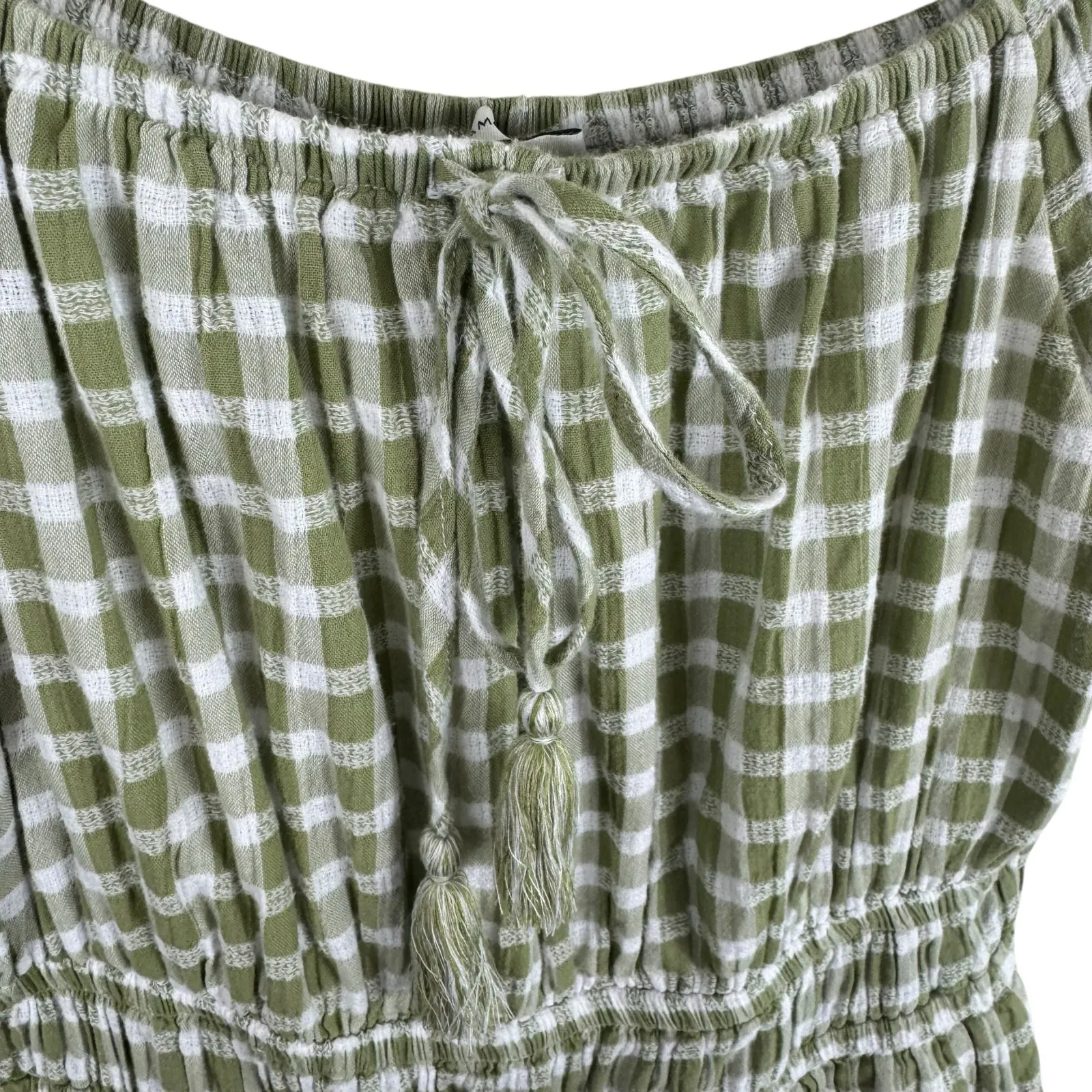 American Eagle Cotton Green White Gingham Shorts Off Shoulder Romper Size XS - Image 6