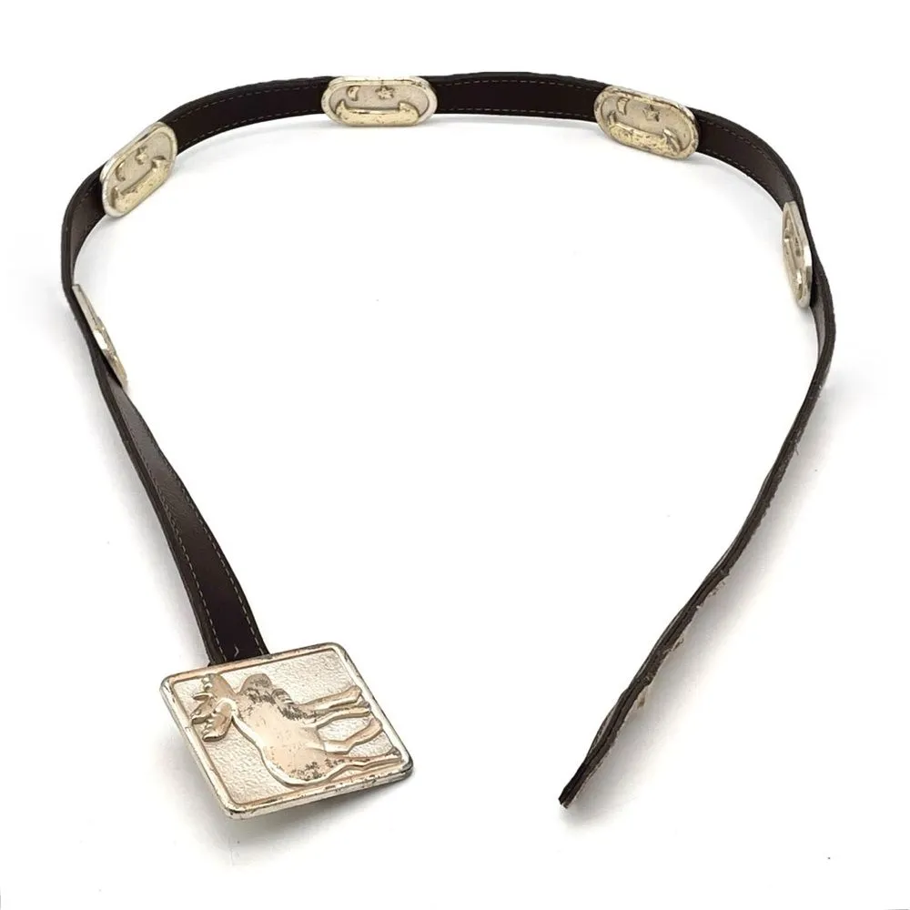 Vintage Navasota Western Leather Belt Moose Buckle Star Canoe Conchos Size M USA Brown - Image 6