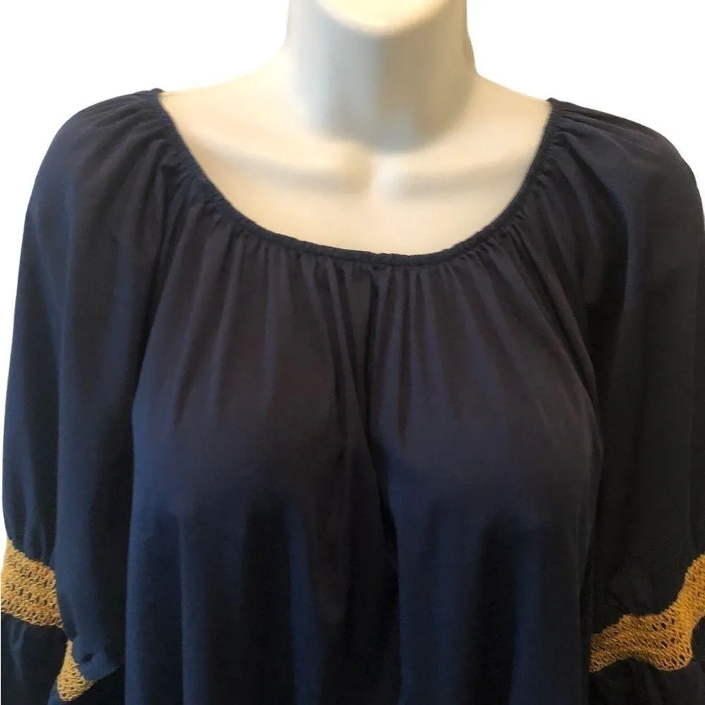 Elizabeth And James Boho Tiered Mini Shift Dress XL RegencyCore Navy Puff Sleeve - Image 5