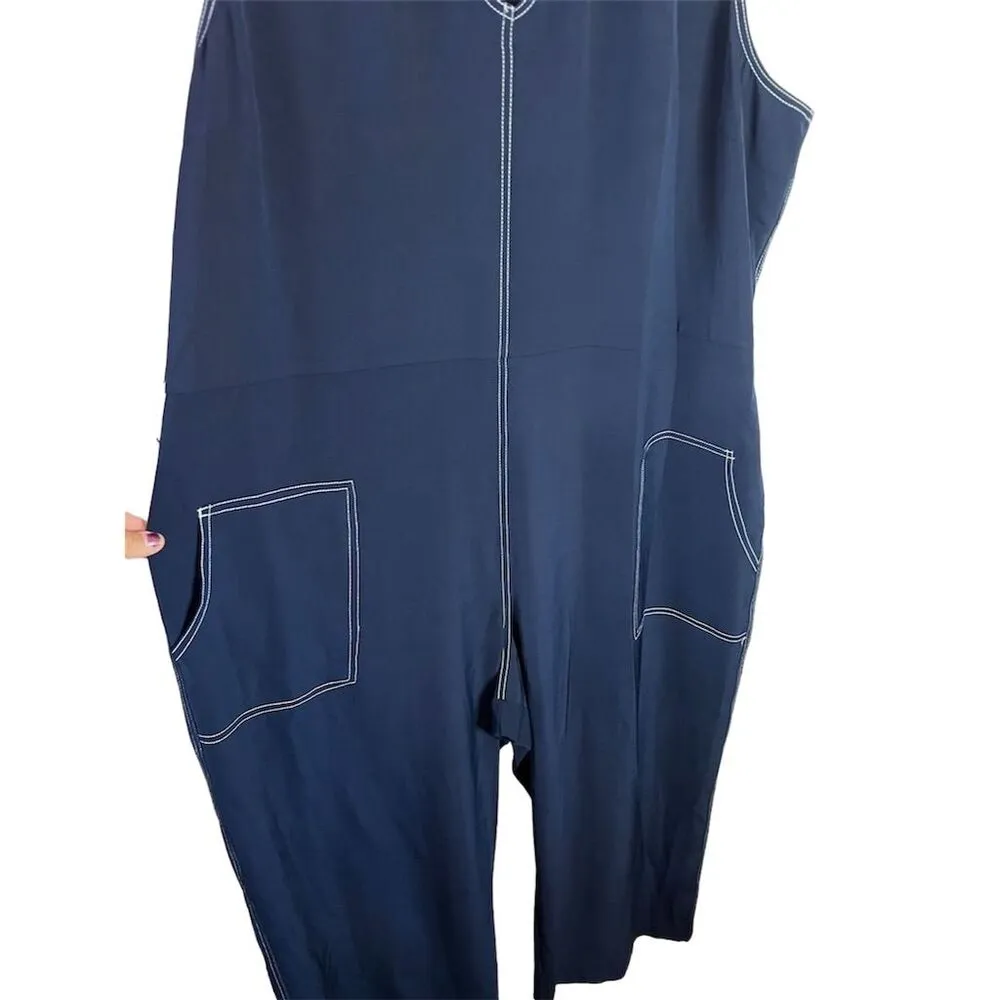 Nine West Women's 2XL Blue Jumpsuit V-Neck Sleeveless Casual - Image 2
